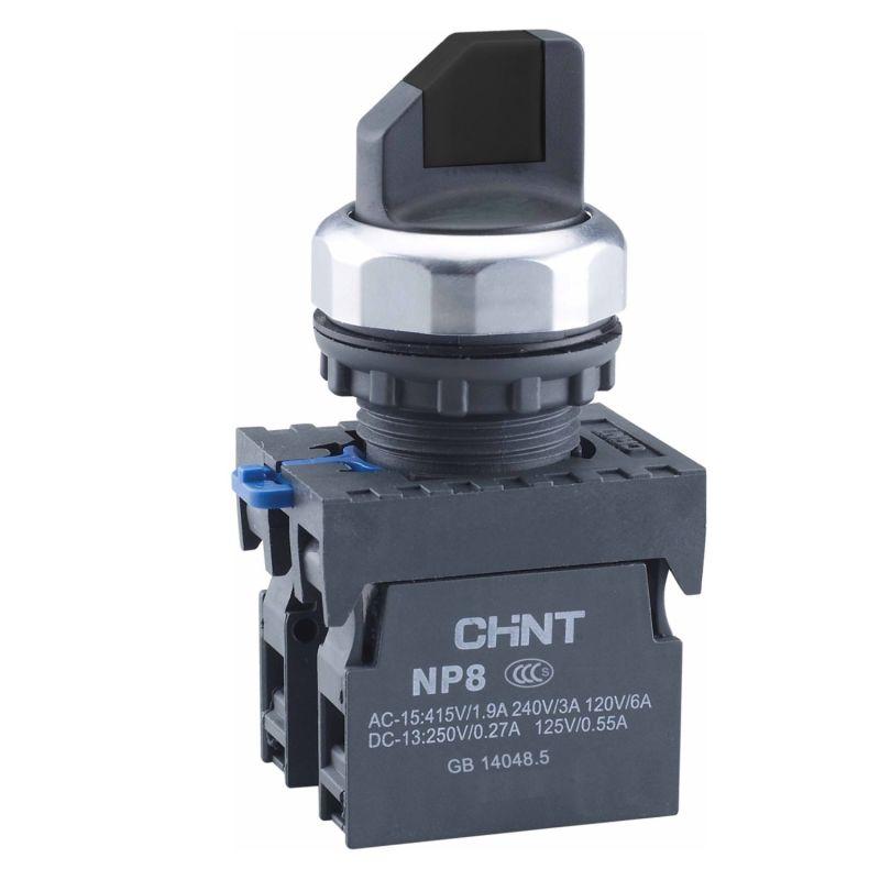Переключатель без подсветки NP8-11X/212 2 полож. с фиксацией черн. 1НО+1НЗ IP65 CHINT 578129 Chint