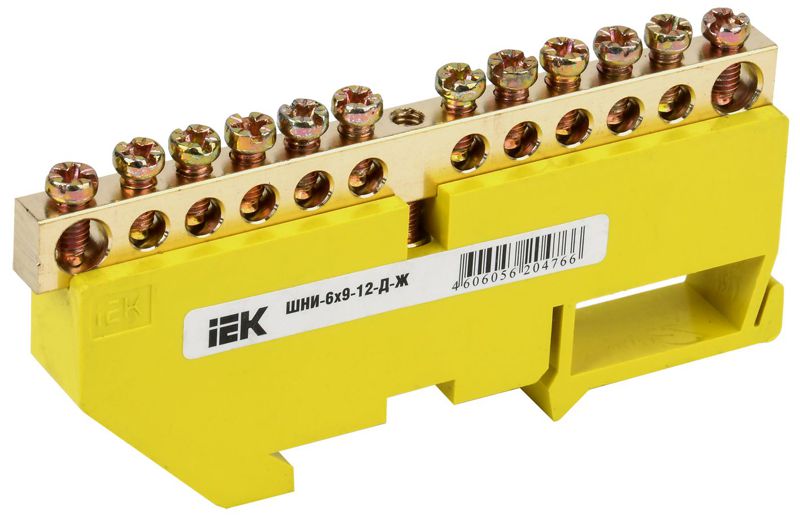 Шина PE "земля" на DIN-изоляторе ШНИ-6х9-12-Д-Ж IEK YNN10-69-12D-K05 IEK