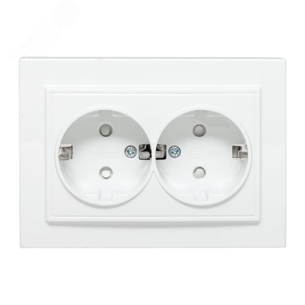 Розетка 2-м СП Минск 16А IP20 с заземл. защ. шторки бел. Basic ERR16-128-100 EKF
