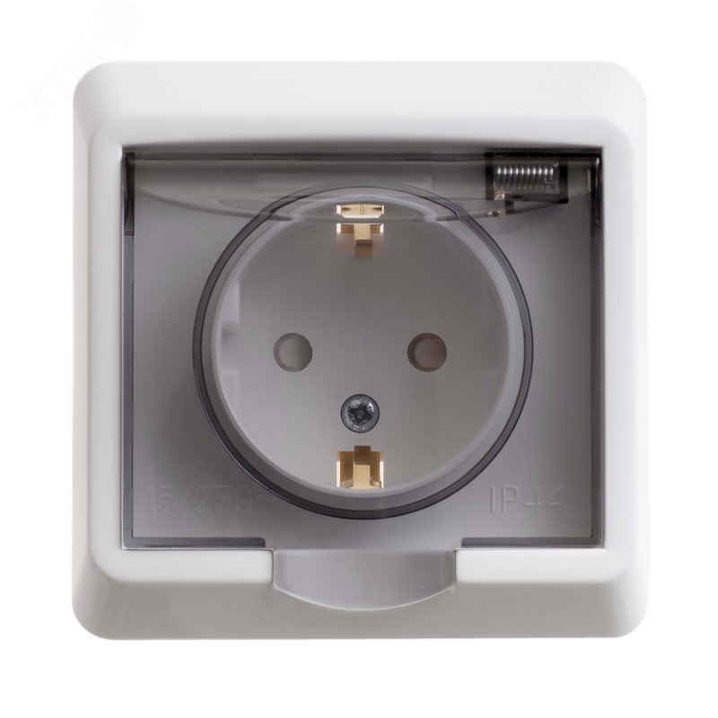 Розетка 1-м СП Этюд 16А IP44 250В с заземл. защ. шторки бел. SE PC16-044B Systeme Electric