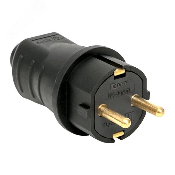 Вилка прямая 16А 2P+PE 230В IP44 каучук черн. RPS-011-16-230-44 EKF