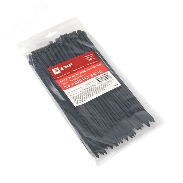 Хомут кабельный 3.6х200 нейл. черн. (уп.100шт) plc-cb-3.6x200 EKF