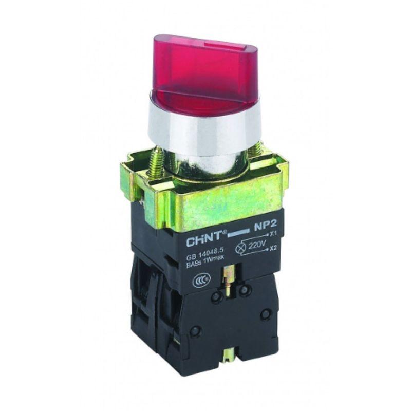 Переключатель NP2-BK12365 2 полож. с фиксацией 1НО+1НЗ зел. AC 230В (LED) IP40 575496 Chint