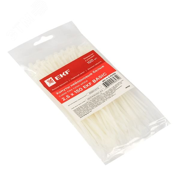 Хомут кабельный 2.5х150 нейл. бел. (уп.100шт) plc-c-2.5x150 EKF
