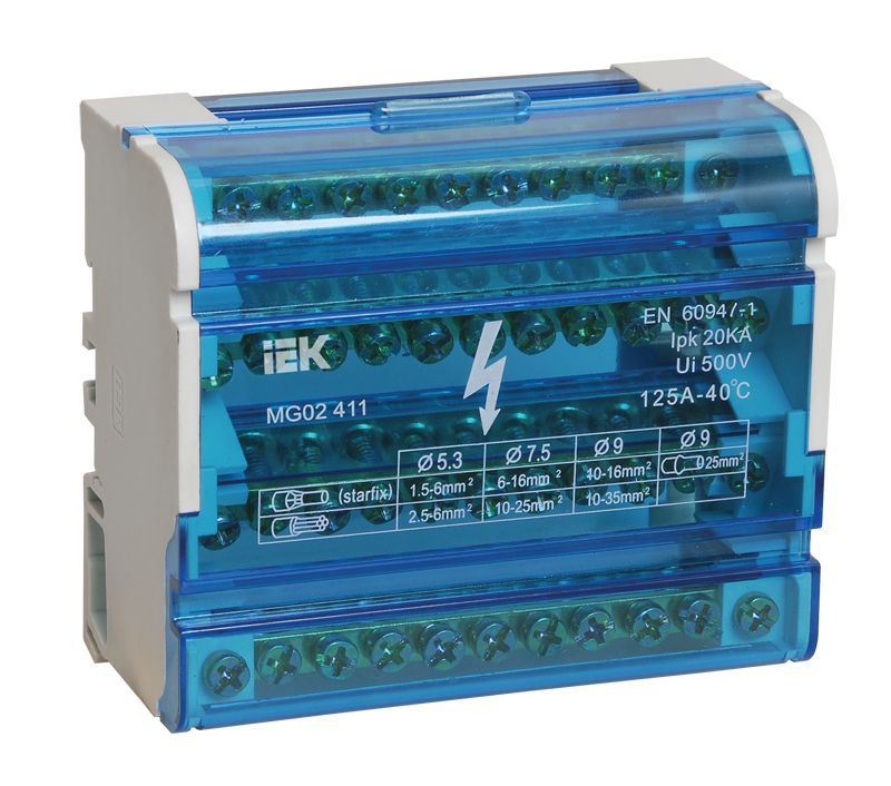 Шина на DIN-рейку в корпусе (кросс-модуль) ШНК 4х11 3L+PEN YND10-4-11-125 IEK