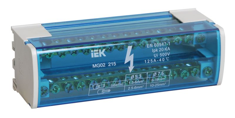 Шина на DIN-рейку в корпусе (кросс-модуль) ШНК 2х15 L+PEN YND10-2-15-125 IEK