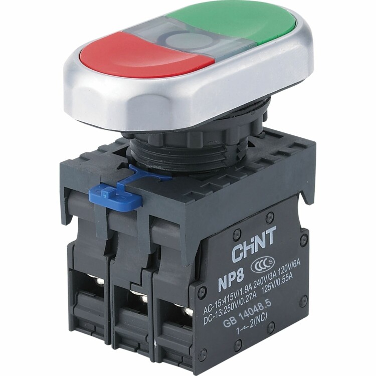 Кнопка двойная NP8-11SD/3 AC110-230В(LED) 1НО+1НЗ IP65 зел. 667563 Chint