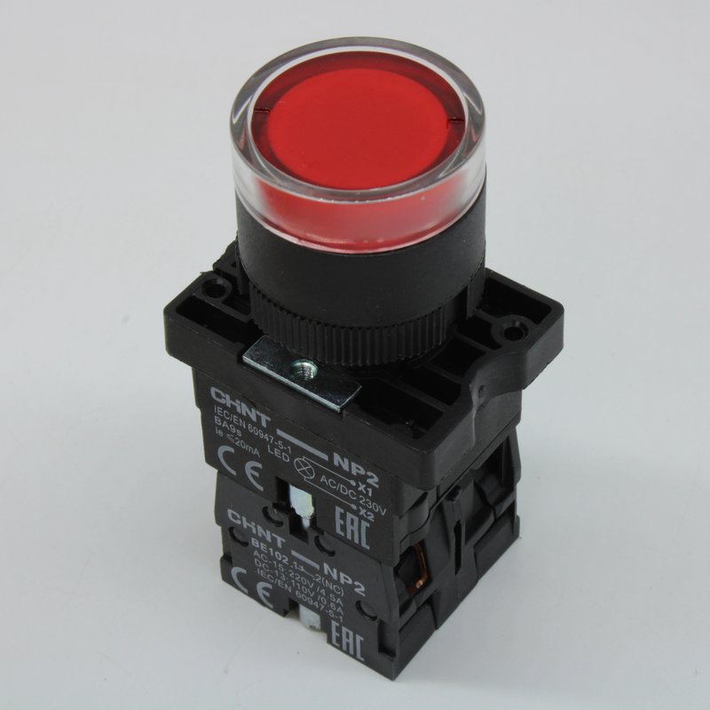CHINT Кнопка управления NP2-EW3465 1НО+1НЗ красная AC/DC230В(LED), IP40 (R) Chint