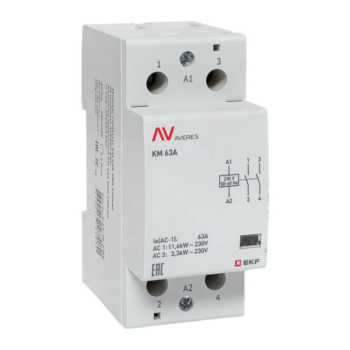 Контактор модульный КМ 63А 2NО 230VAC (2 мод.) AVERES EKF EKF